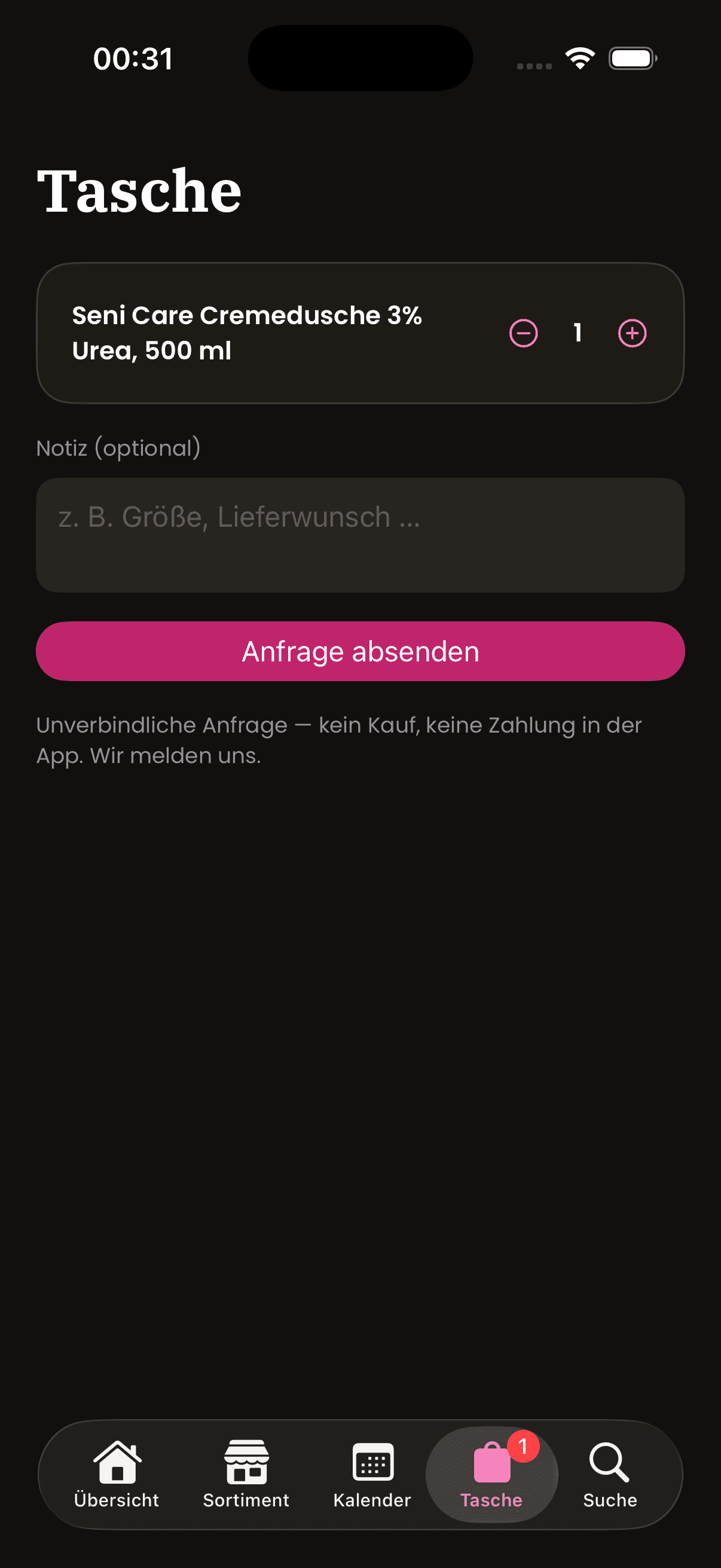 rima. — Tasche mit Artikel (dunkel)